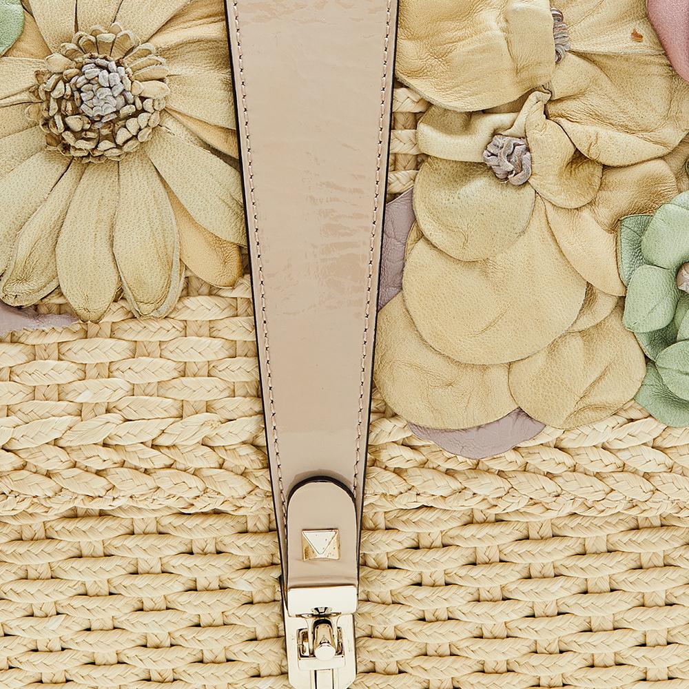 Women's Valentino Multicolour Woven Raffia and Leather Flower Applique Clutch Bag