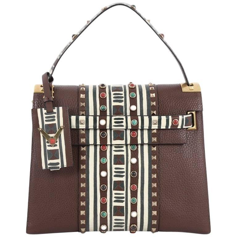 Valentino My Rockstud Convertible Satchel Tribal Embellished Leather Medium
