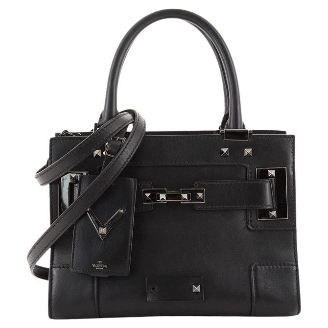 Small Genuine Leather Shoulder Bag with Rosette Flap
