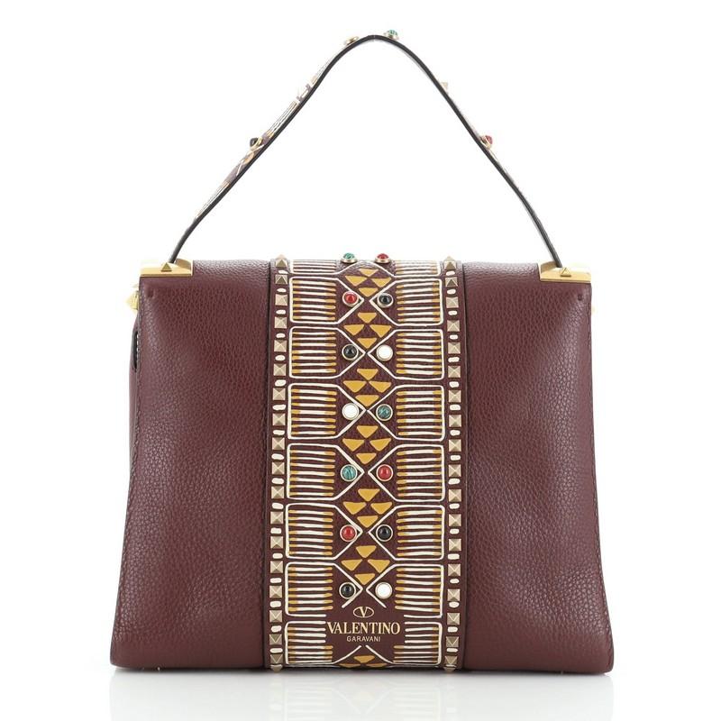 Brown Valentino My Rockstud Satchel Tribal Embellished Leather Medium
