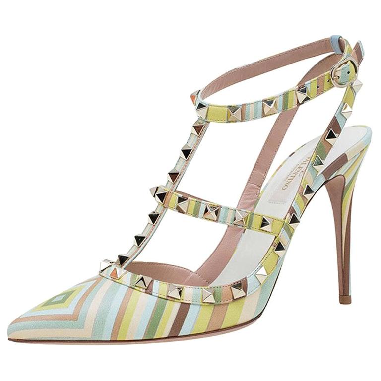 Valentino Native Couture 1975 Print Leather Rockstud Sandals Size 39 ...