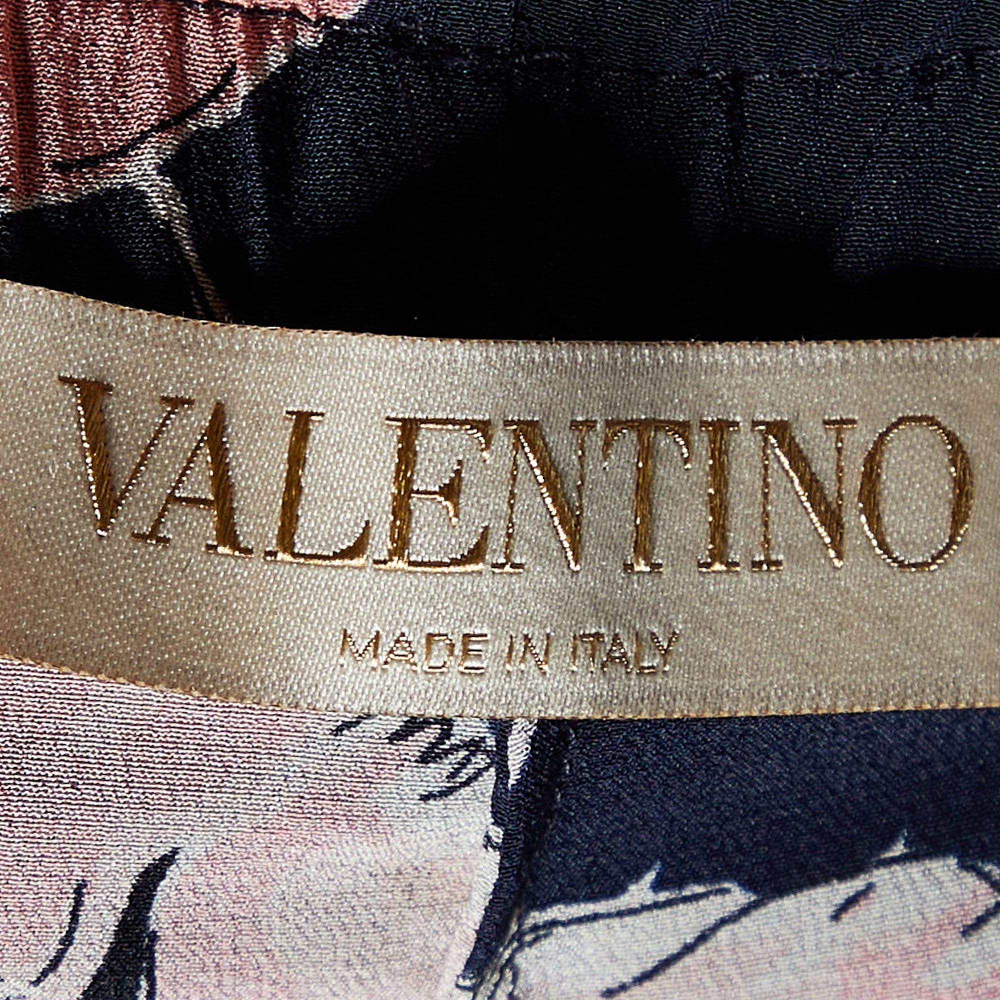 Valentino Marineblaue Elasticized Shorts aus Seide mit Vogeldruck in Marineblau L Damen im Angebot