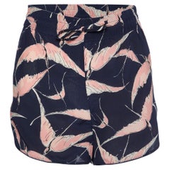 Valentino Marineblaue Elasticized Shorts aus Seide mit Vogeldruck in Marineblau L