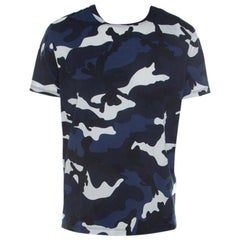 Valentino Navy Blue Camouflage Print Cotton Crew Neck T-Shirt L