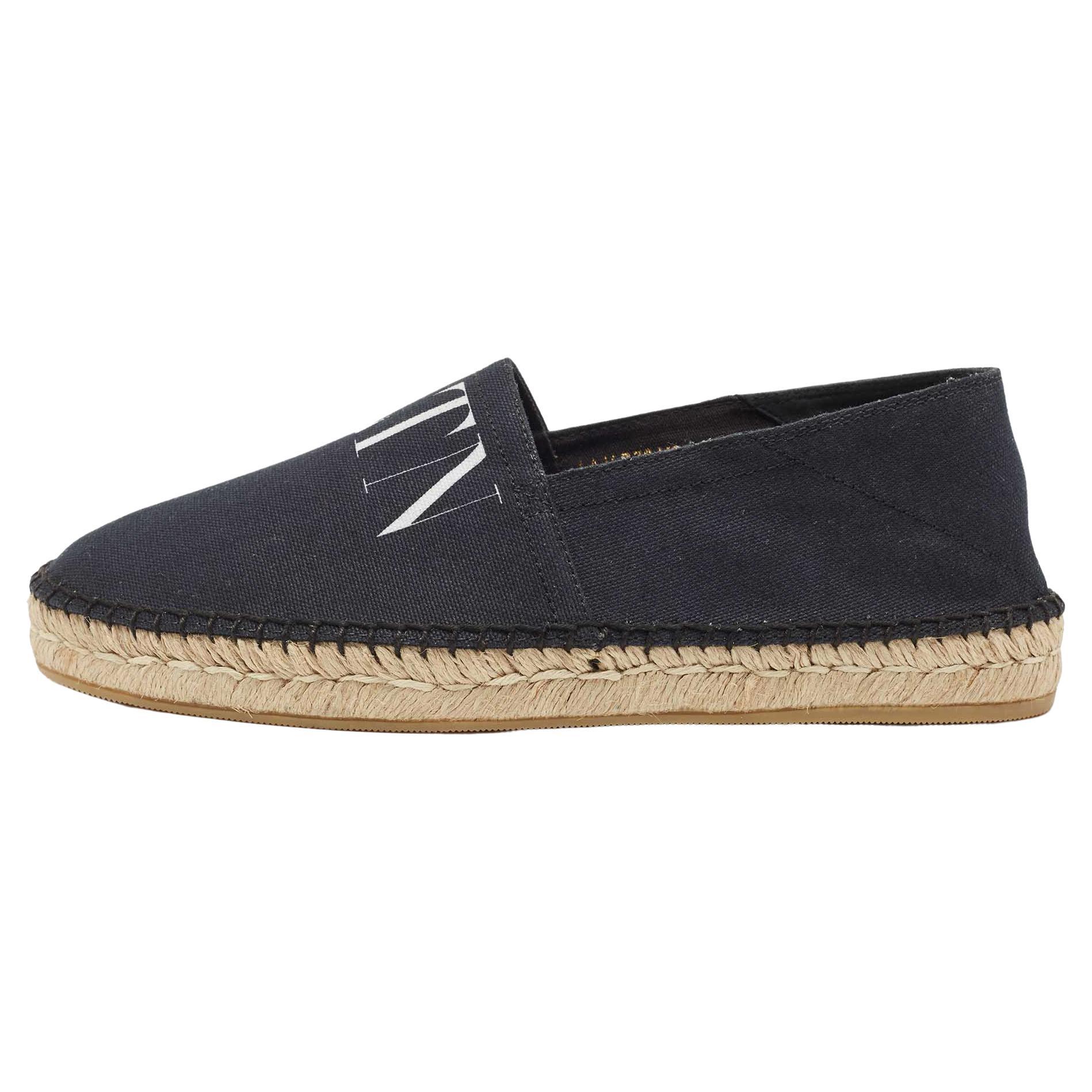 Valentino Navy Blue Canvas Vltn Logo Print Espadrille Flats Size 40