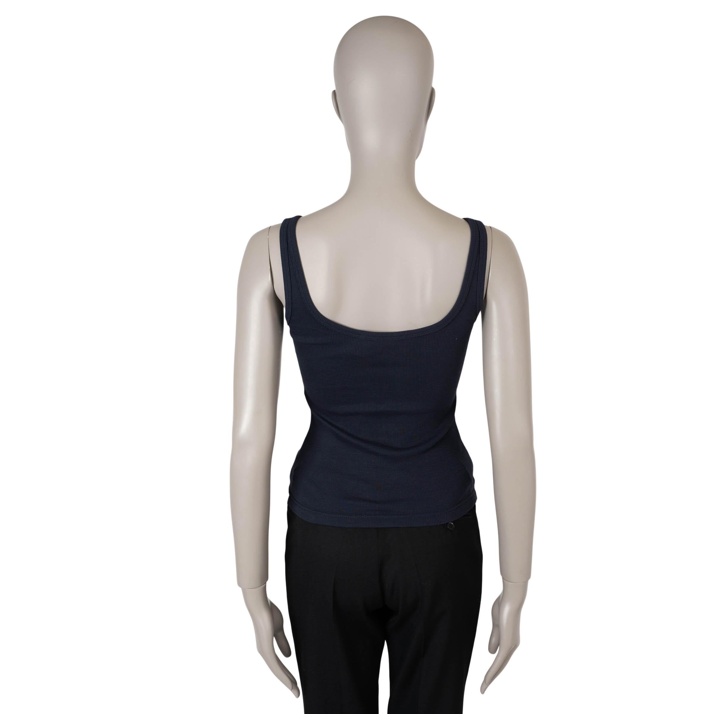 Black VALENTINO navy blue cotton 2024 VLOGO RIB-KNIT Tank Top Shirt S For Sale