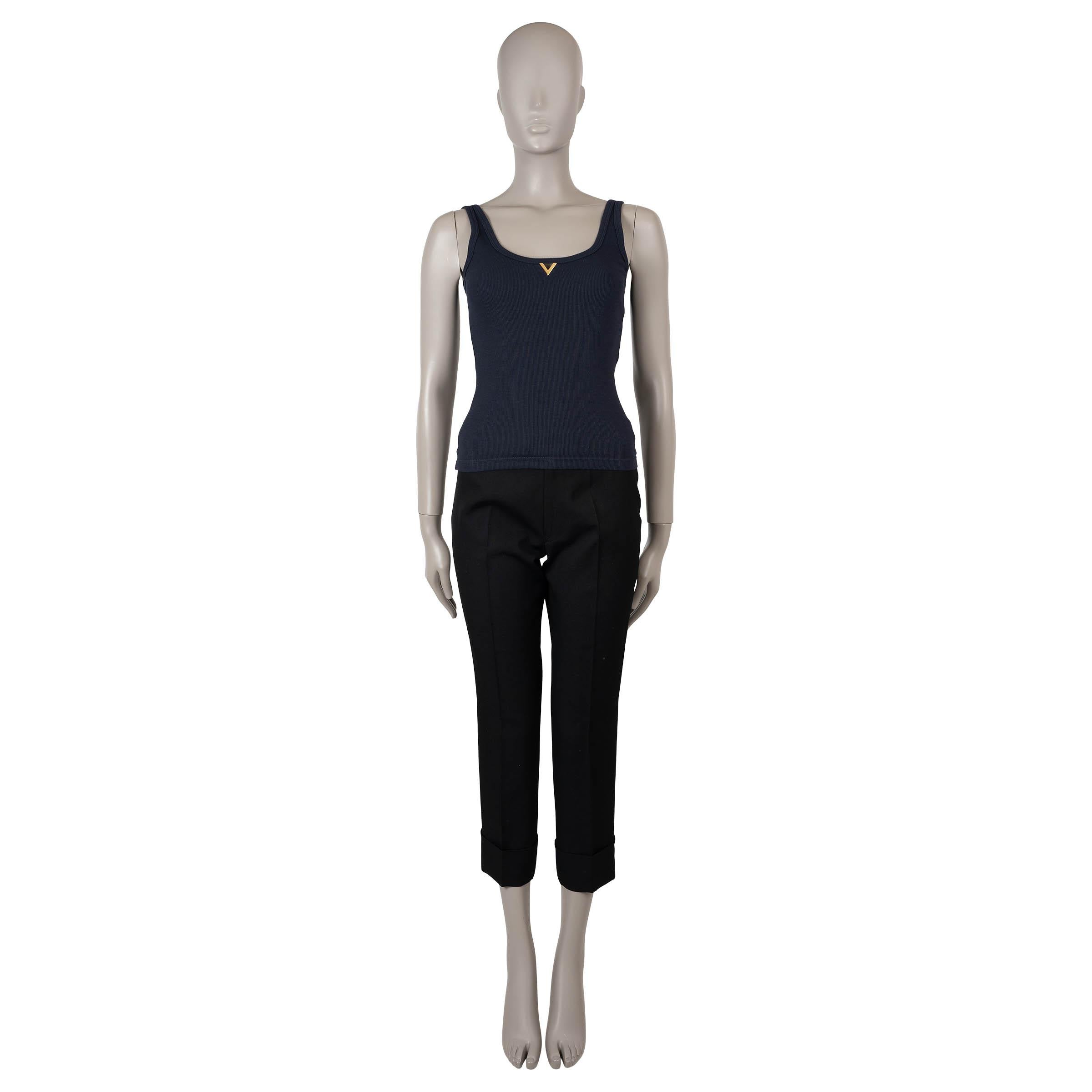 VALENTINO navy blue cotton 2024 VLOGO RIB-KNIT Tank Top Shirt S In Excellent Condition For Sale In Zürich, CH