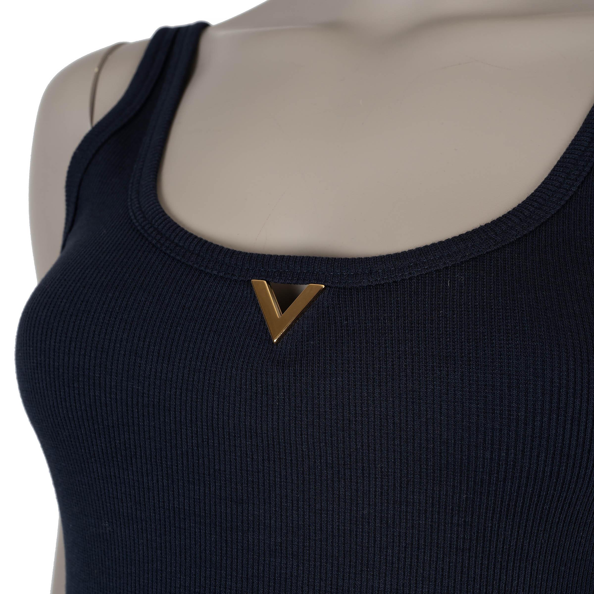 Women's VALENTINO navy blue cotton 2024 VLOGO RIB-KNIT Tank Top Shirt S For Sale