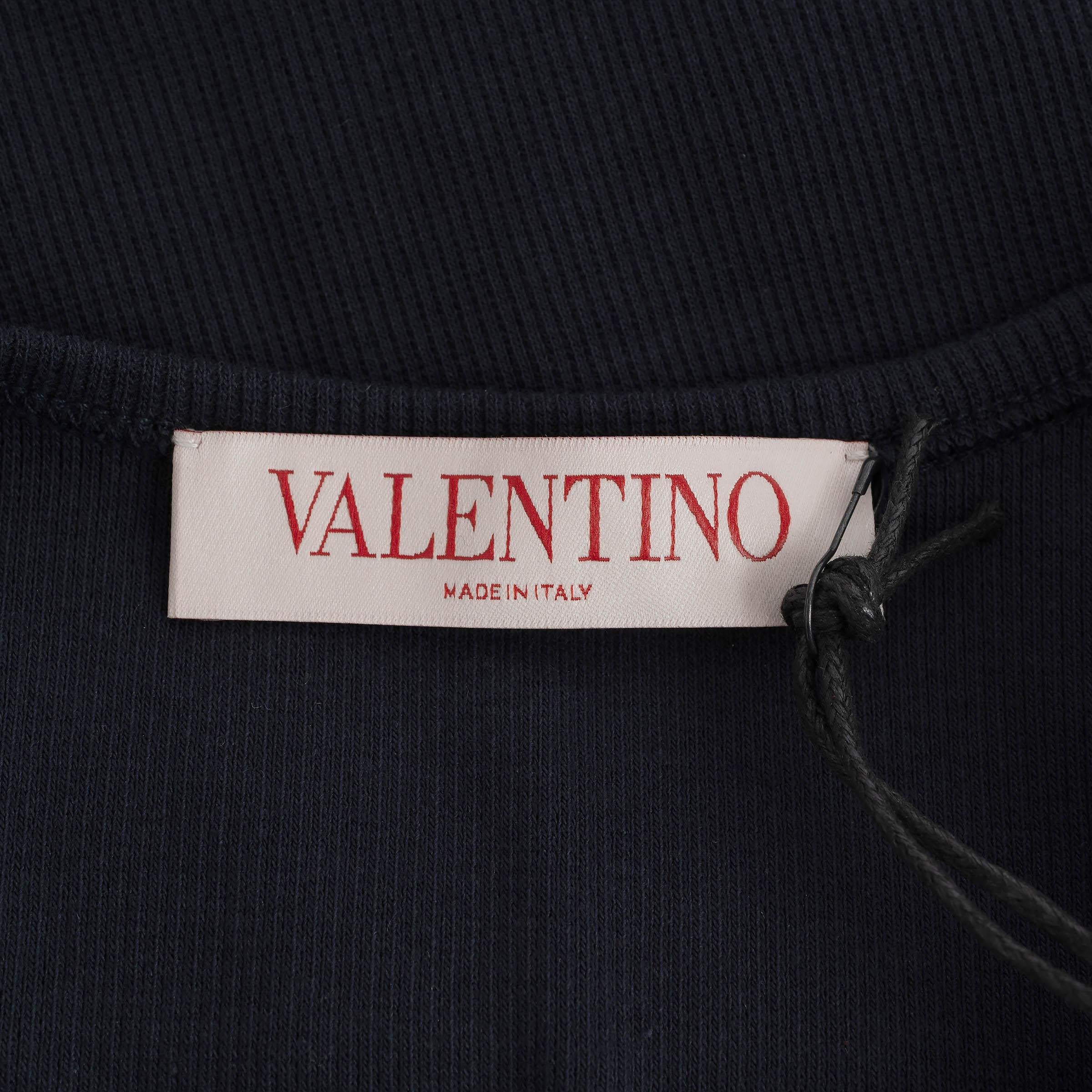 VALENTINO navy blue cotton 2024 VLOGO RIB-KNIT Tank Top Shirt S For Sale 1