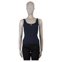 VALENTINO navy blue cotton 2024 VLOGO RIB-KNIT Tank Top Shirt S