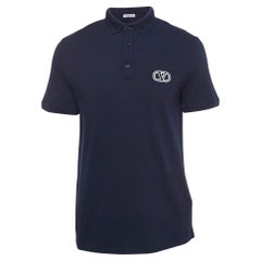 Valentino Navy Blue Cotton Pique Logo Embroidered Polo T-Shirt L