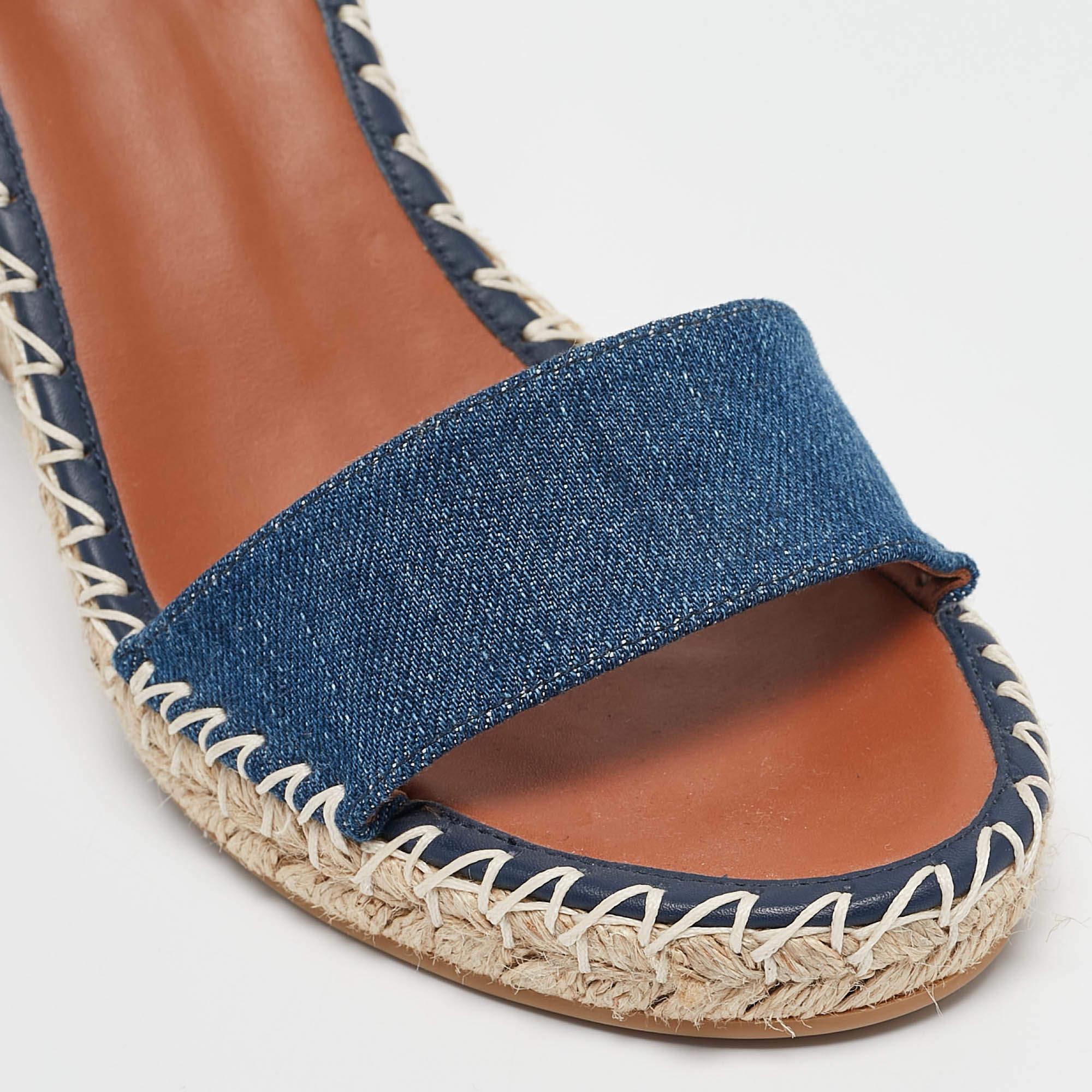 Valentino Navy Blue Denim Rockstud Wedge Sandals Size 39 3