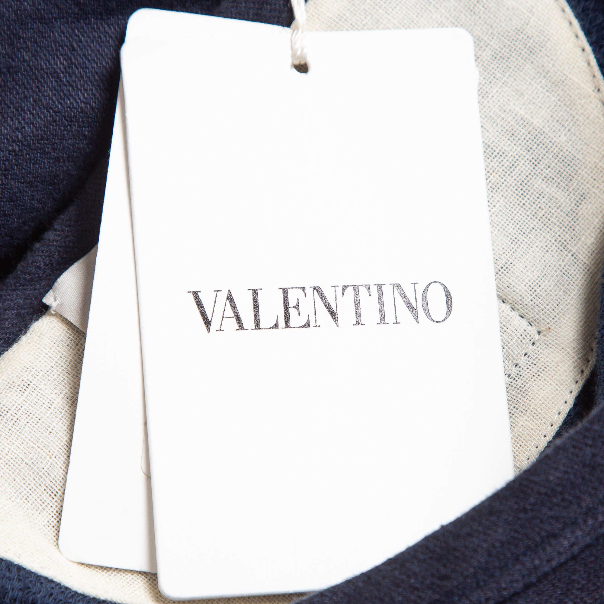 Valentino Navy Blue Distressed Linen Blend Beaded Sweatshirt XS In Excellent Condition For Sale In Dubai, Al Qouz 2