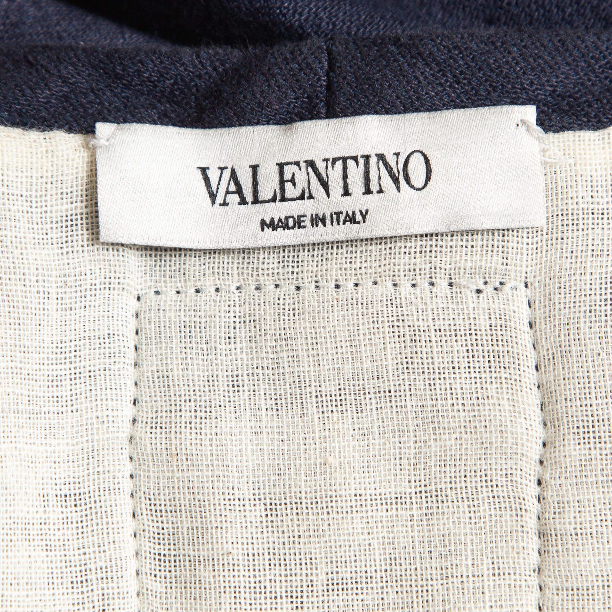 Women's Valentino Navy Blue Distressed Linen Blend Beaded Sweatshirt XS For Sale