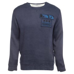 Valentino Navy Blue Distressed Linen Blend Beaded Sweatshirt XS