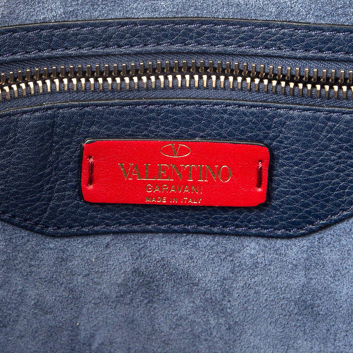 VALENTINO navy blue grainy leather ROCKSTUD Shopping Tote Bag 1