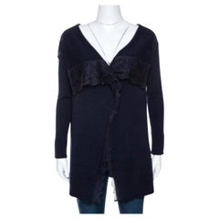 Valentino Navy Blue Knit Lace Trim Waterfall Front Cardigan M