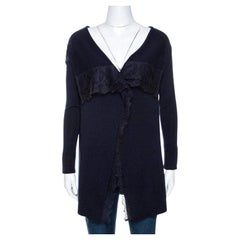 Valentino Navy Blue Knit Lace Trim Waterfall Front Cardigan M
