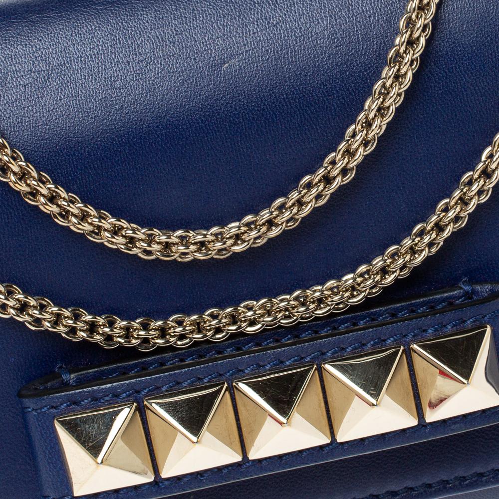 Women's Valentino Navy Blue Leather Medium Va Va Voom Chain Shoulder Bag