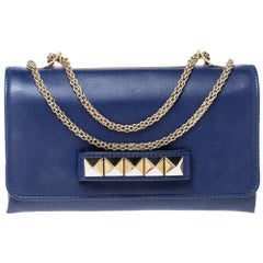 Valentino Navy Blue Leather Medium Va Va Voom Chain Shoulder Bag