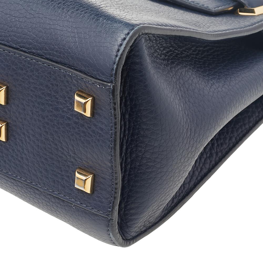 Black Valentino Navy Blue Leather My Rockstud Top Handle Bag