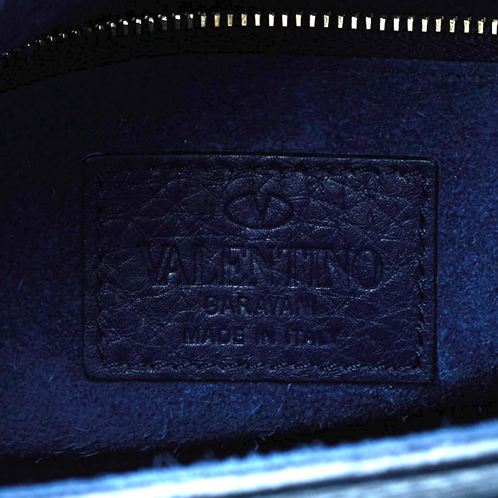 Valentino Navy Blue Leather My Rockstud Top Handle Bag In Good Condition In Dubai, Al Qouz 2