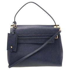 Valentino Navy Blue Leather My Rockstud Top Handle Bag