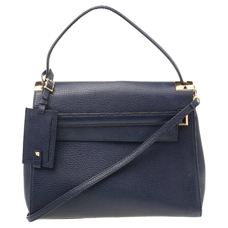 Valentino Navy Blue Leather My Rockstud Top Handle Bag at 1stDibs