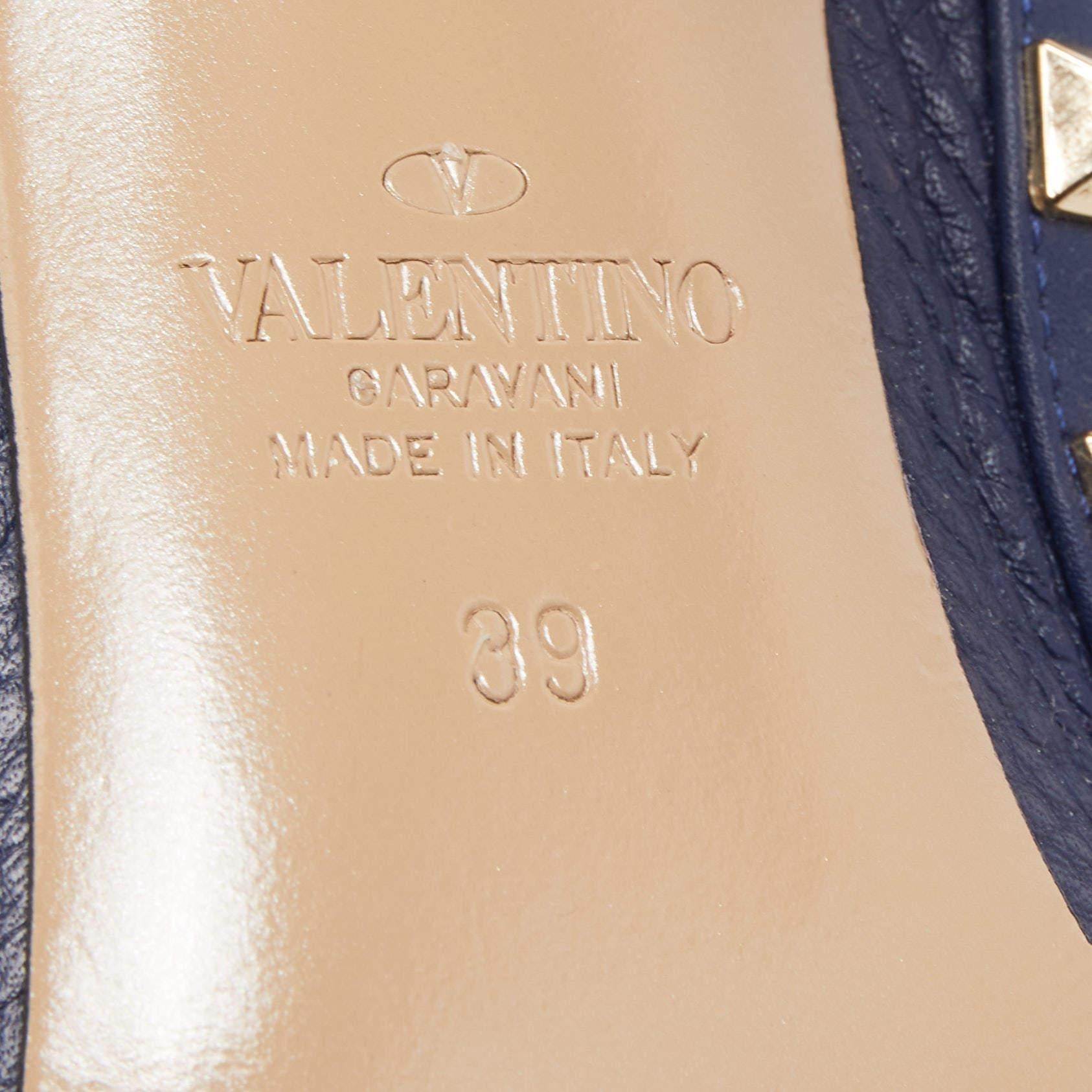 Valentino Navy Blue Leather Rockstud Ankle Strap Pumps Size 39 1