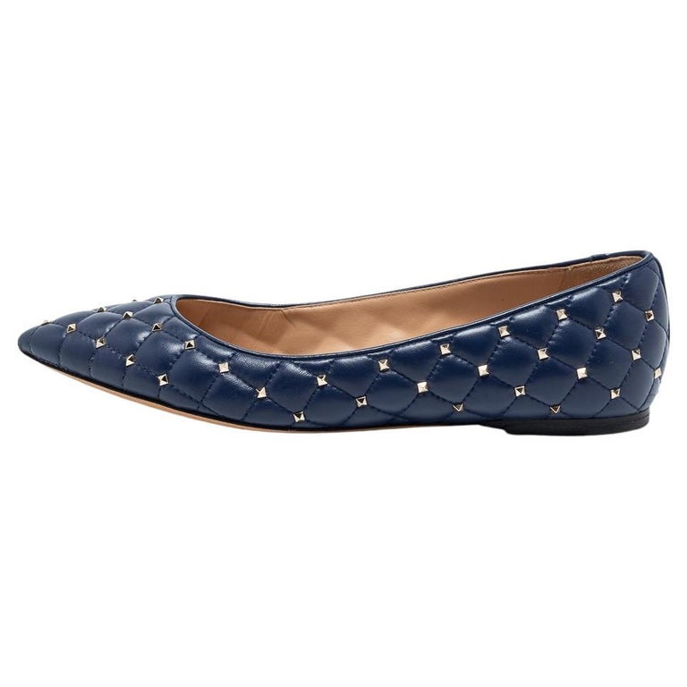 Valentino Navy Blue Leather Rockstud Ballet Flats Size 38 For Sale at  1stDibs