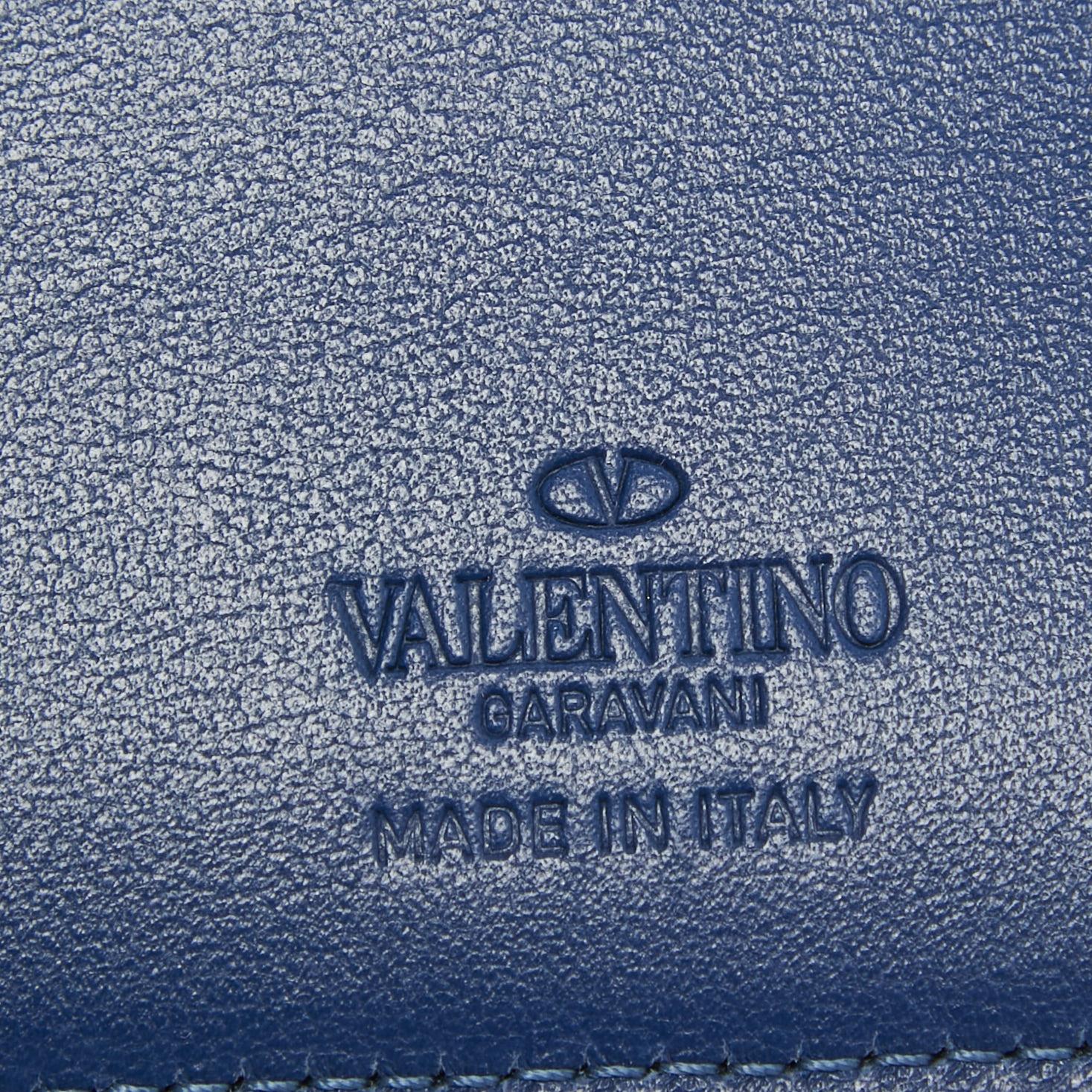 Valentino - Portefeuille Rockstud bifold en cuir bleu marine en vente 2