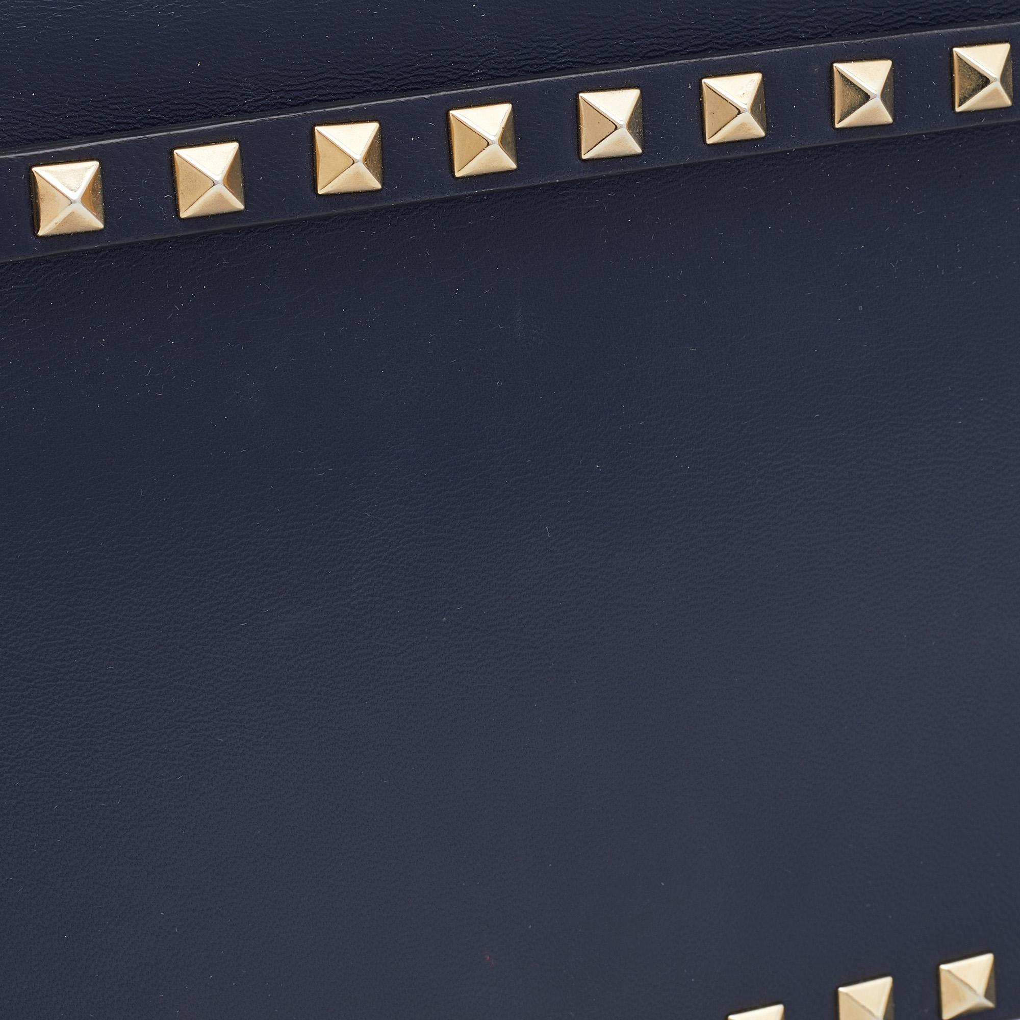 Valentino Navy Blue Leather Rockstud Wristlet Clutch 2