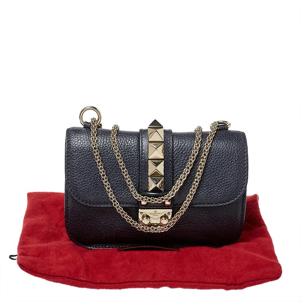 Valentino Navy Blue Leather Small Rockstud Glam Lock Flap Bag 5
