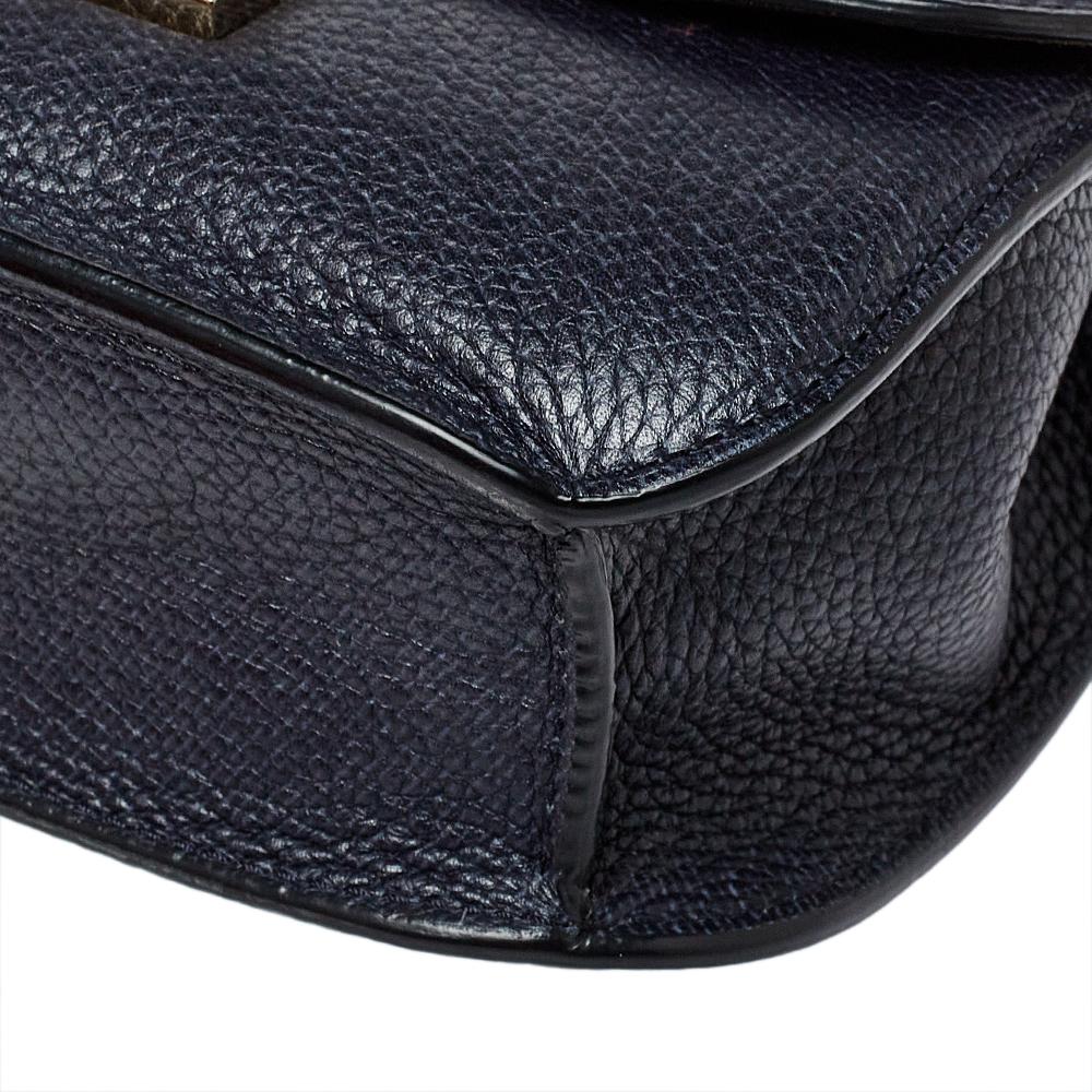 Valentino Navy Blue Leather Small Rockstud Glam Lock Flap Bag 2