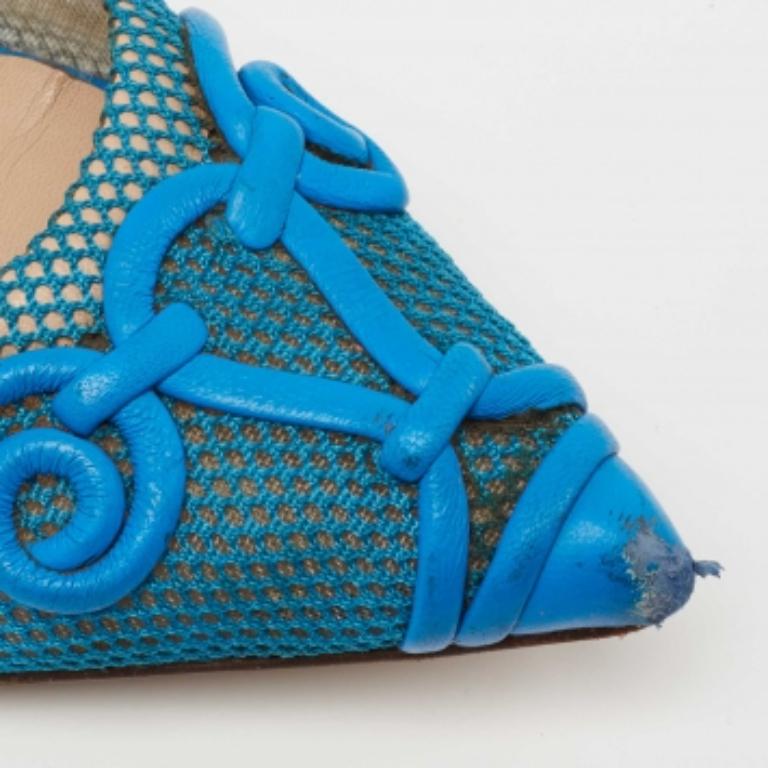 Valentino Navy Blue Mesh And Leather Ballet  Flats Size 38 2