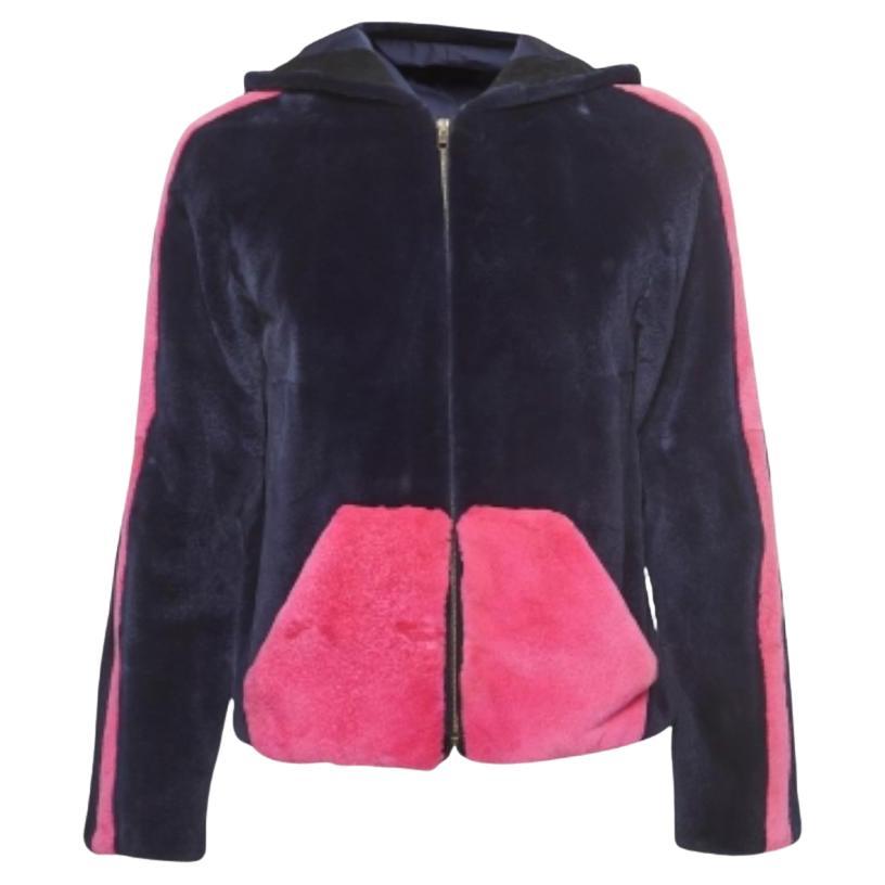 Valentino Giacca con zip in pelliccia di rosa e blu scuro Up&Up in vendita