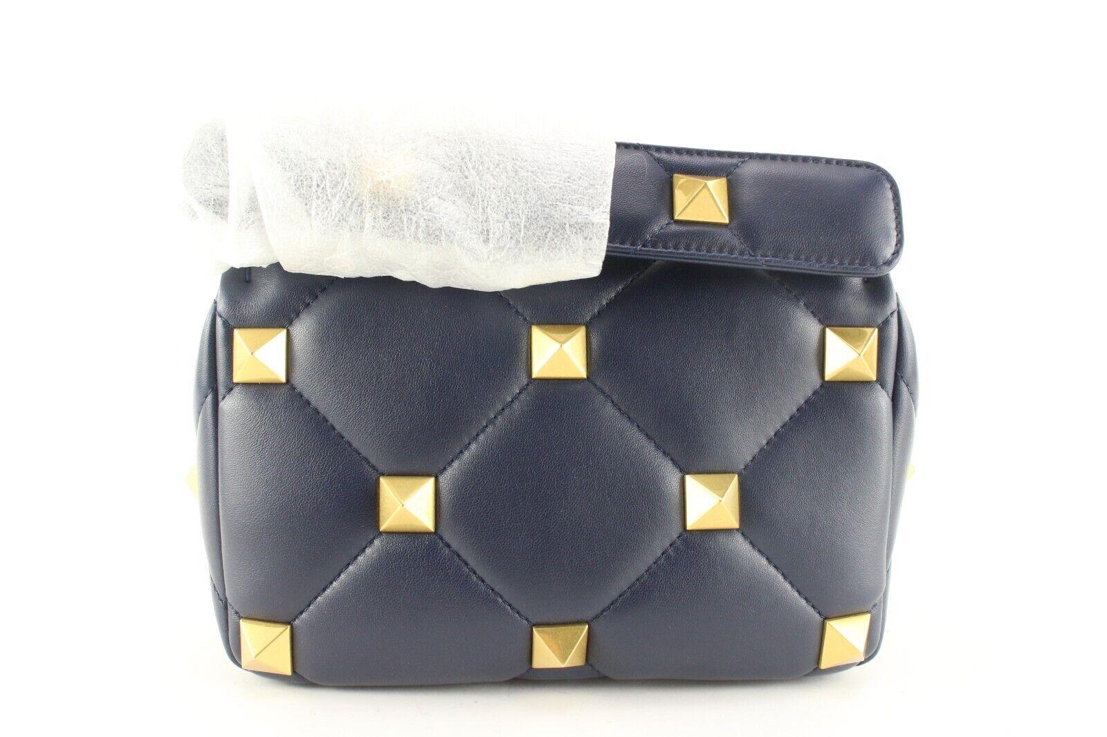 Valentino Navy Blue Quilted Roman Stud Crossbody GHW Chain 2VAL0407C For Sale 7
