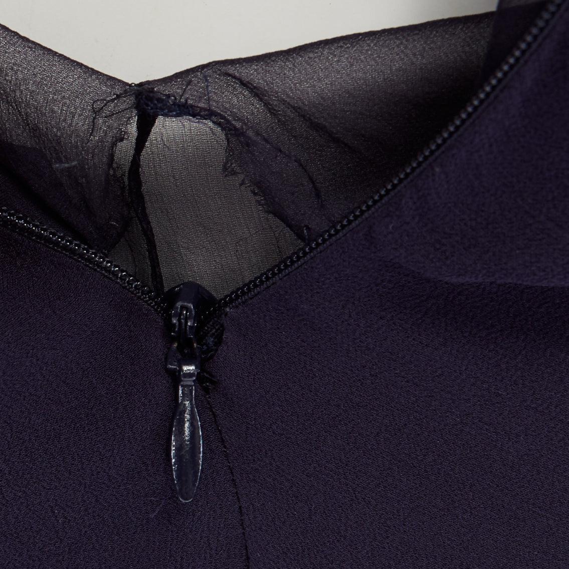 VALENTINO navy blue silk draped front waterfall tier hem sheer sleeve dress US2 For Sale 7