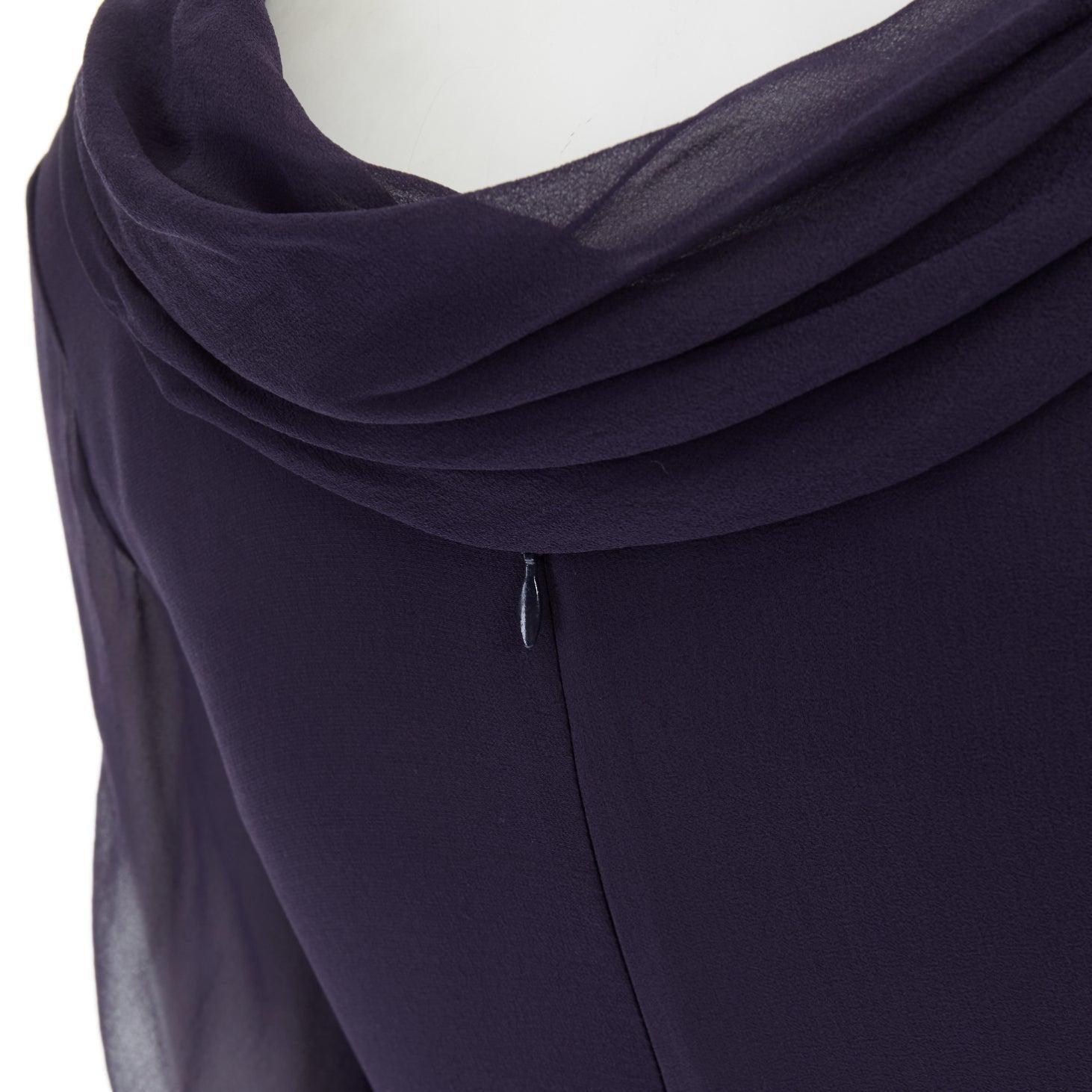 VALENTINO navy blue silk draped front waterfall tier hem sheer sleeve dress US2 For Sale 6