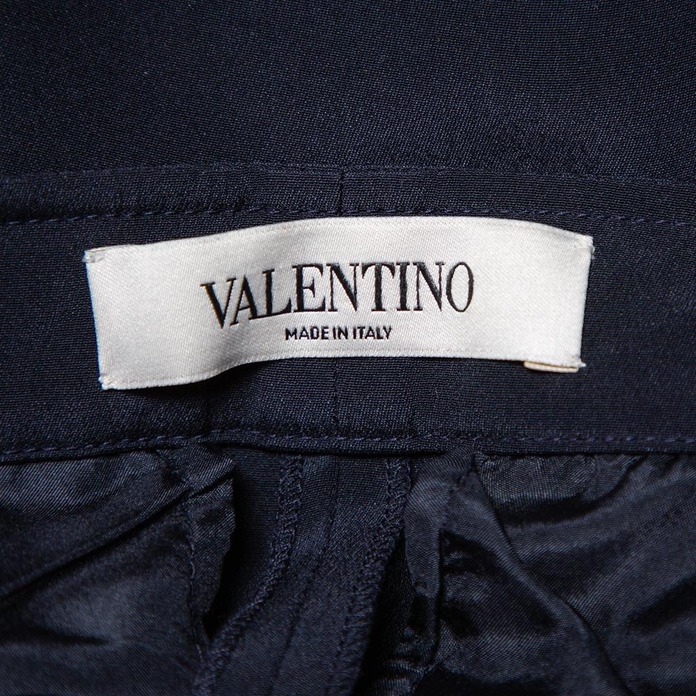 Black Valentino Navy Blue Silk Pleated Detail Palazzo Pants S