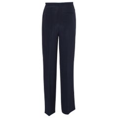 Valentino Navy Blue Silk Pleated Detail Palazzo Pants S