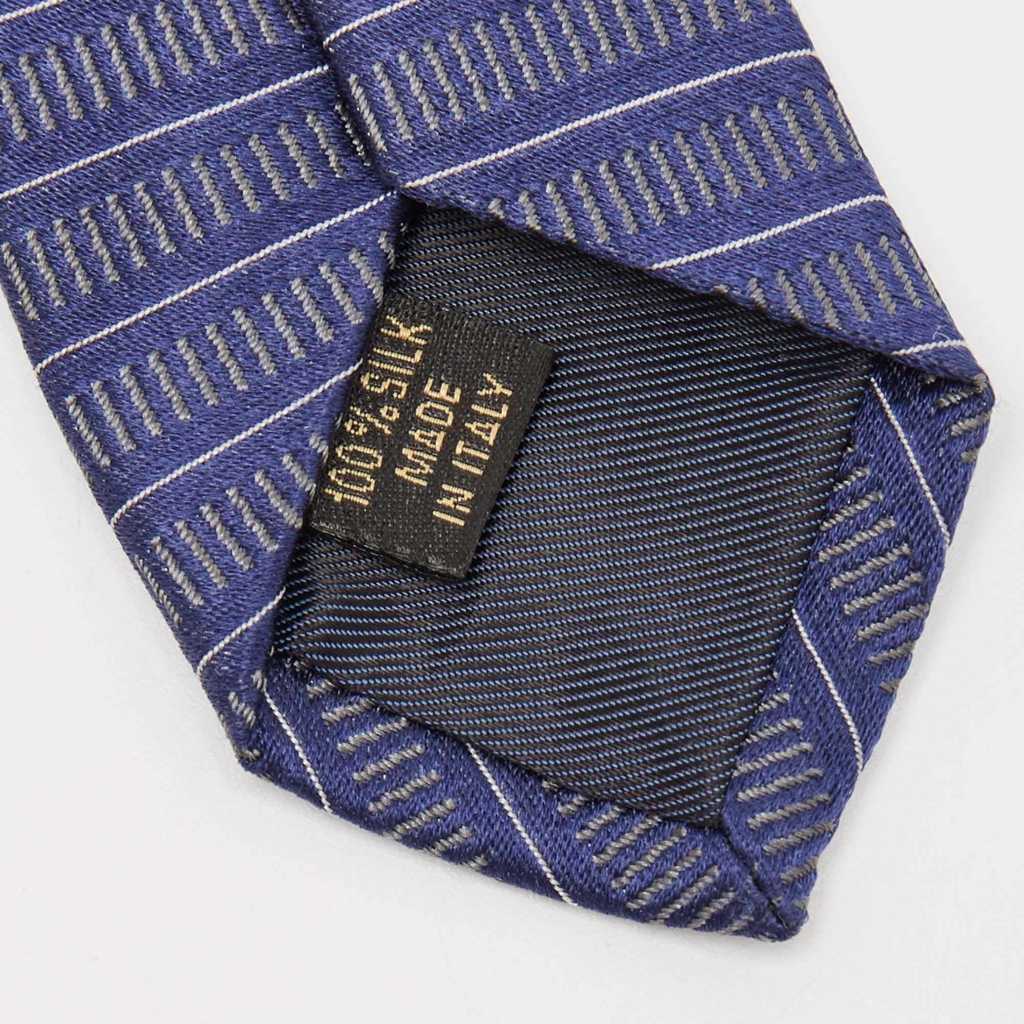 Gray Valentino Navy Blue Stripe Patterned Silk Tie For Sale