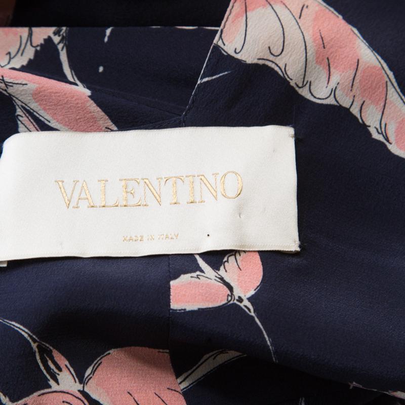 Women's Valentino Navy Blue Swallow Print Silk Mini Capelet Dress M