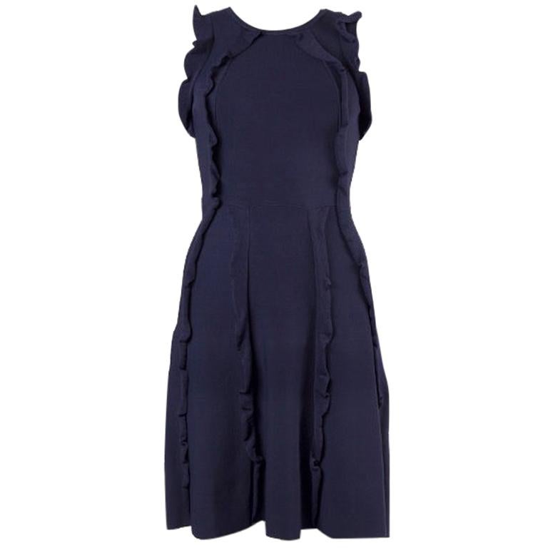 VALENTINO navy blue viscose RUFFLED KNIT Sleeveless Dress S