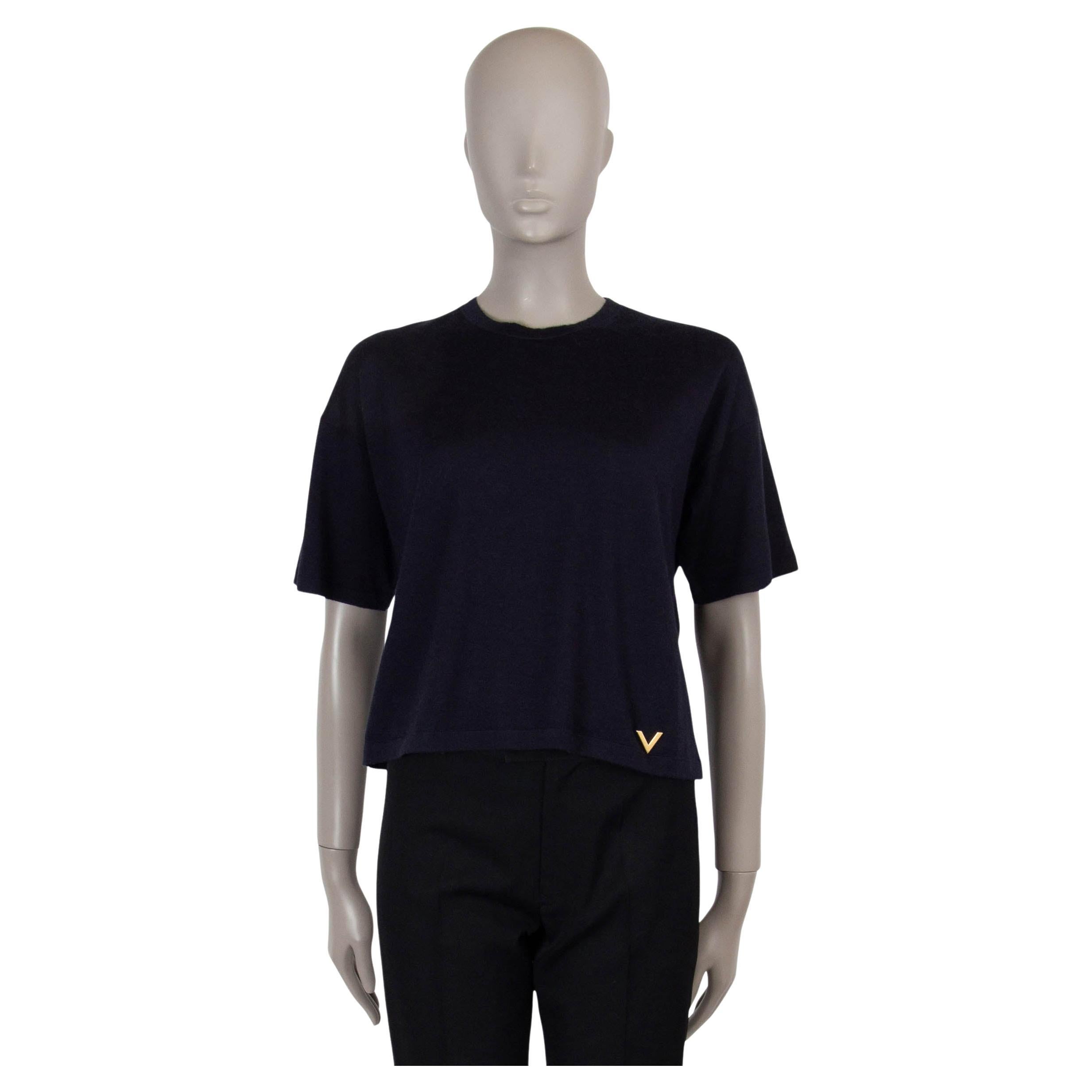 Valentino blu navy VLOGO OVERSIZED KNIT T-SHIT Shirt S in vendita