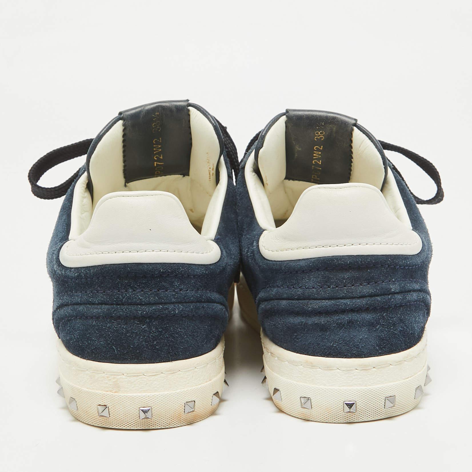 Women's Valentino Navy Blue/White Suede and Leather Flycrew Sneakers Size 38.5