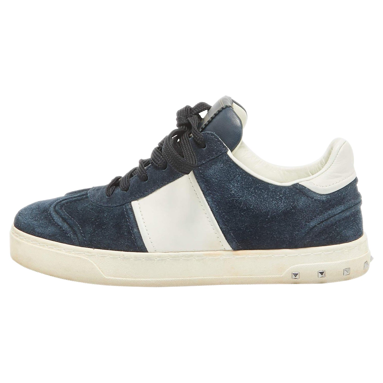 Valentino Navy Blue/White Suede and Leather Flycrew Sneakers Size 38.5