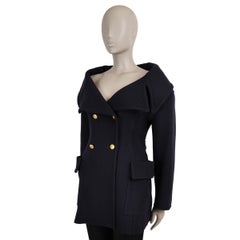 VALENTINO navy blue wool 20202 OFF-SHOULDER TWILL PEACOAT Jacket 40 S