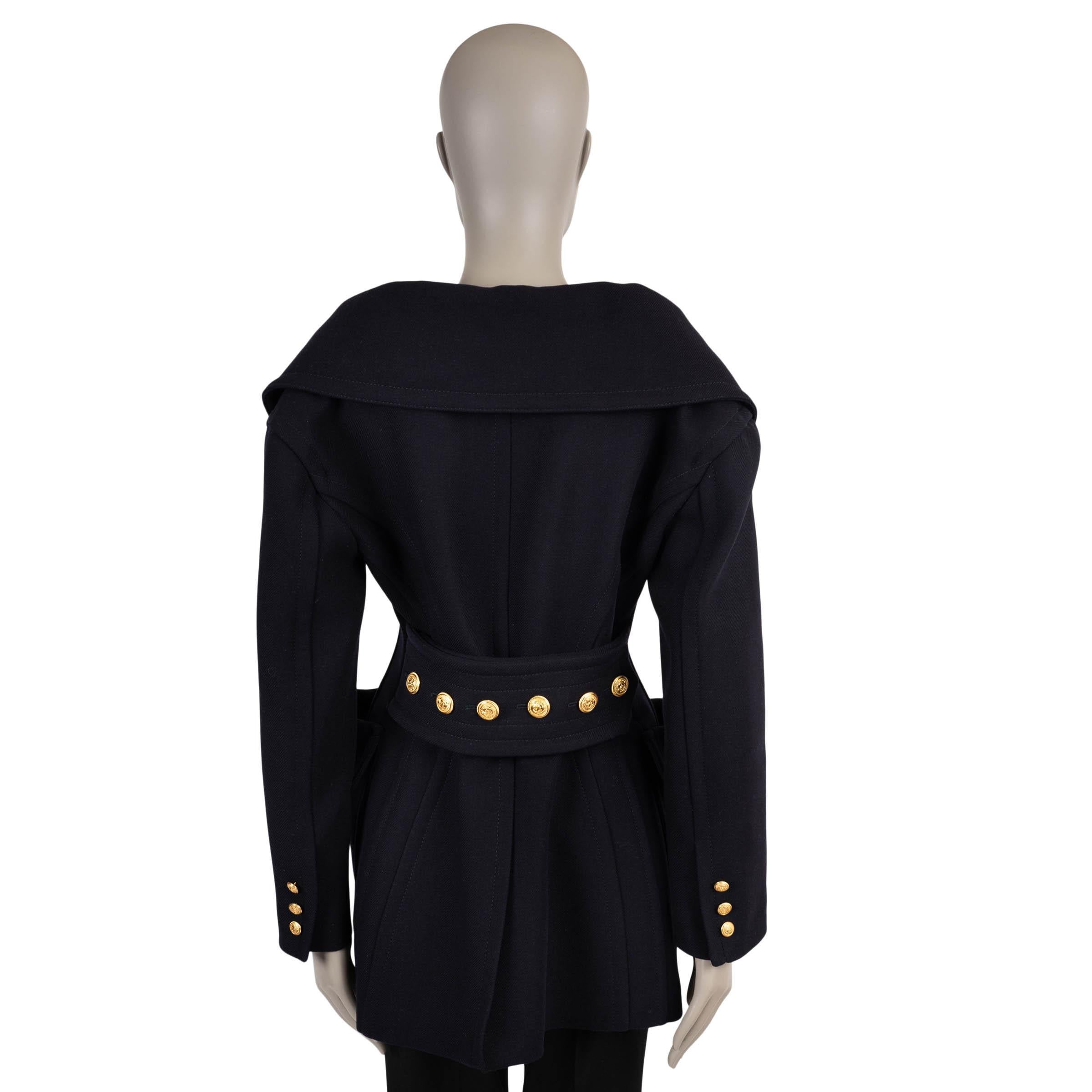 Black VALENTINO navy blue wool 20202 OFF-SHOULDER TWILL PEACOAT Jacket 40 S For Sale
