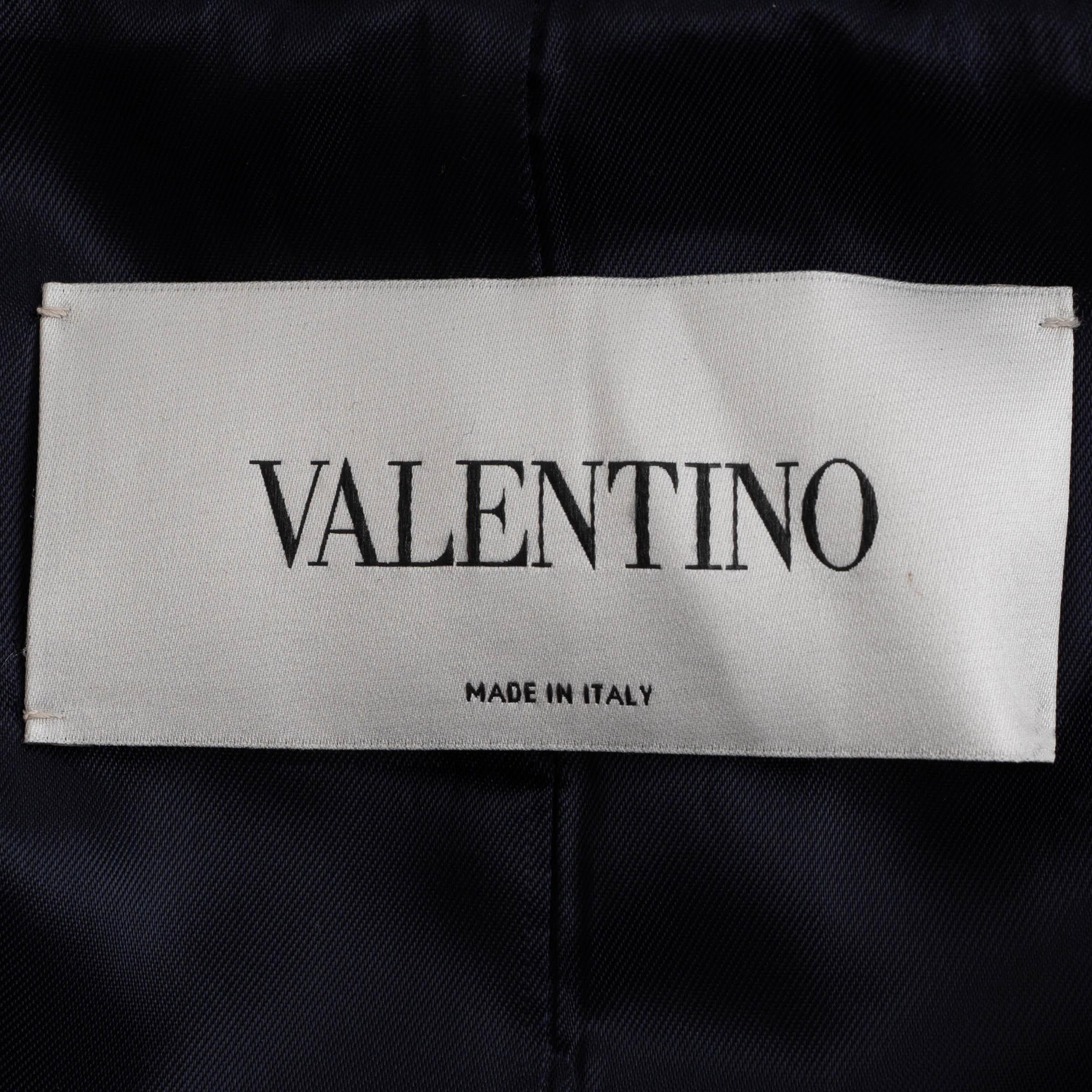 VALENTINO navy blue wool 20202 OFF-SHOULDER TWILL PEACOAT Jacket 40 S For Sale 2